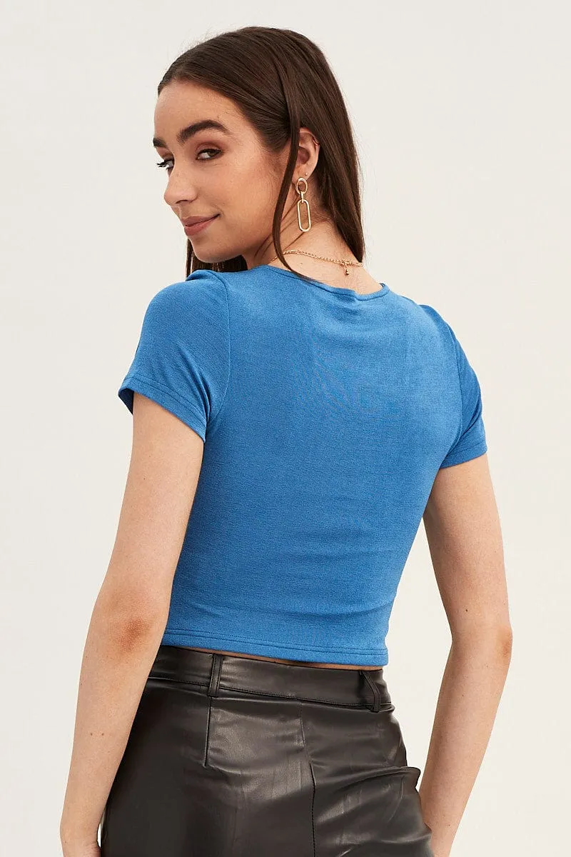 Blue Slinky Knot Front Top