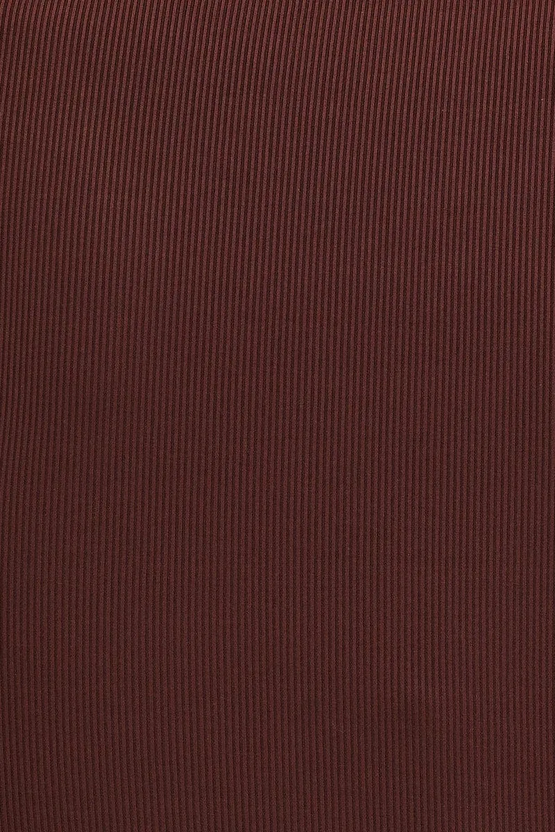 Brown Short Sleeve V Neck Rib Jersey Crossover Top