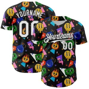 Custom Black White 3D Pattern Design Funny Cartoon Emoji Face Authentic Baseball Jersey
