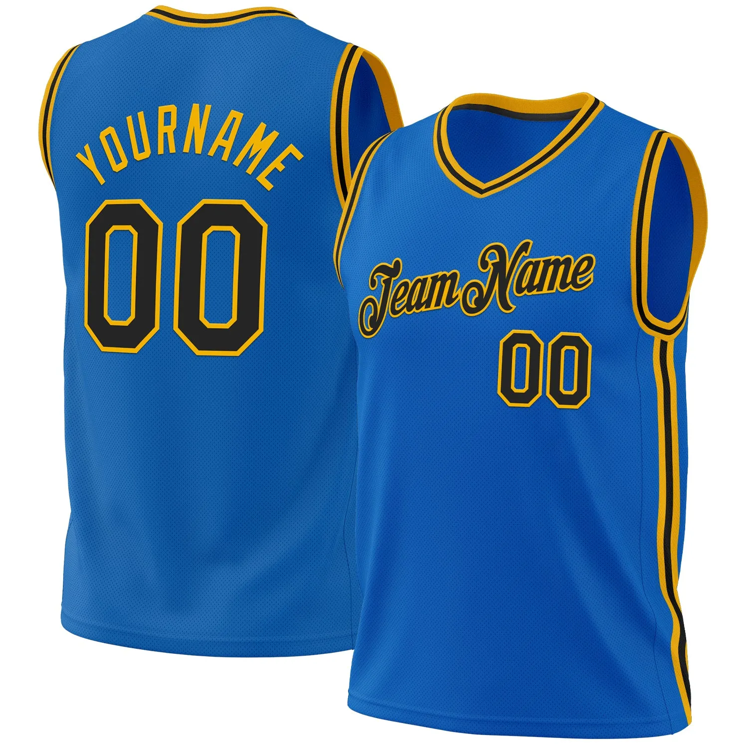 Custom Blue Black-Gold Authentic Throwback Basketball Jersey