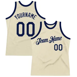 Custom Cream Navy Authentic Throwback Basketball Jersey