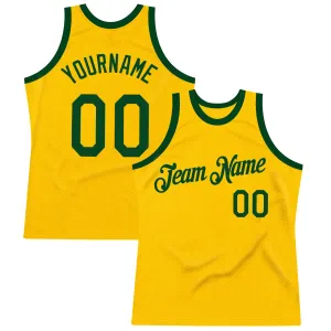 Custom Gold Green Authentic Throwback Basketball Jersey