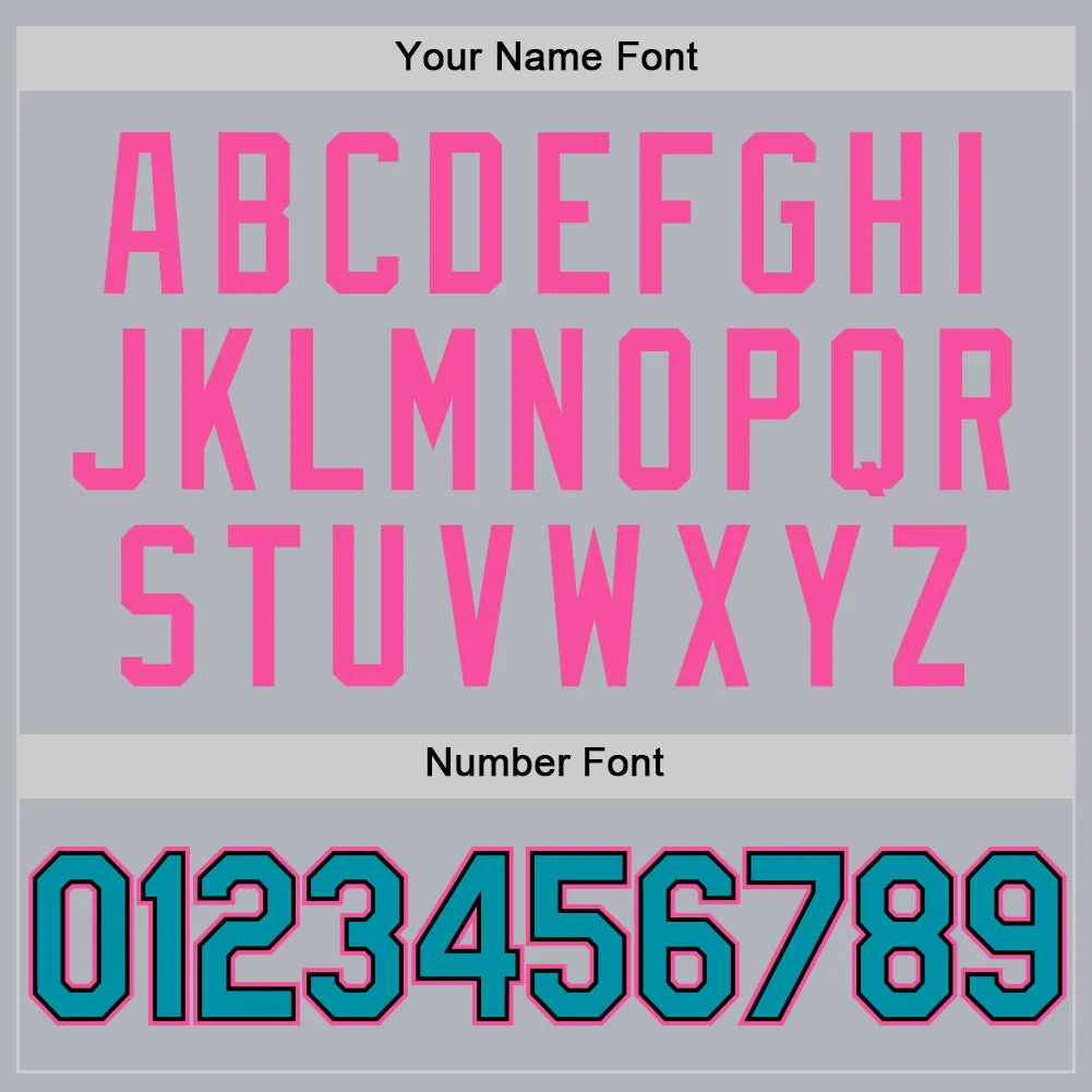 Custom Gray Teal Black-Pink Authentic Throwback Basketball Jersey