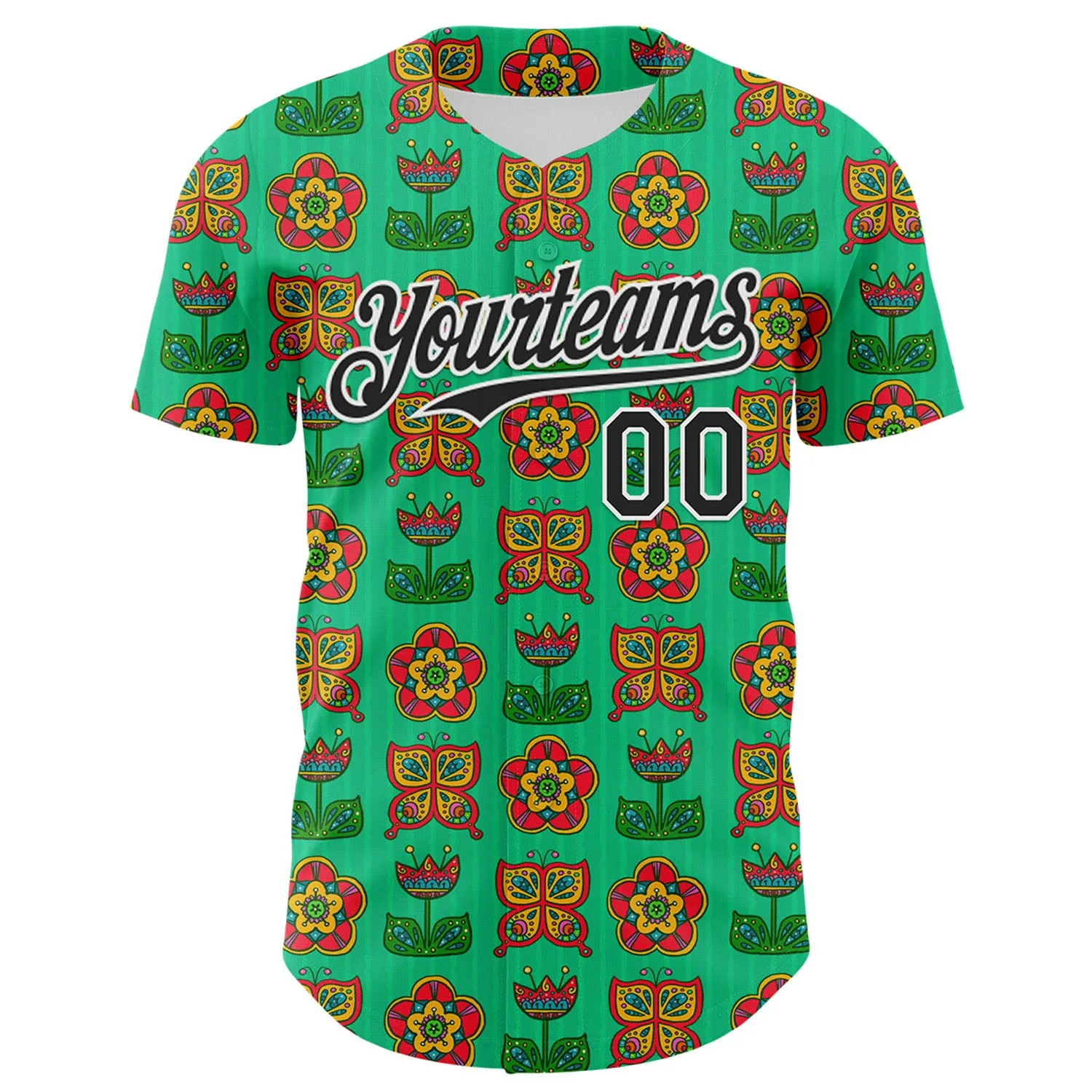 Custom Green Black-White 3D Emi Bee Butterfly Flower Authentic Baseball Jersey