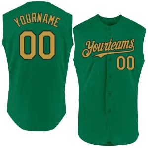 Custom Kelly Green Old Gold-Black Authentic Sleeveless Baseball Jersey