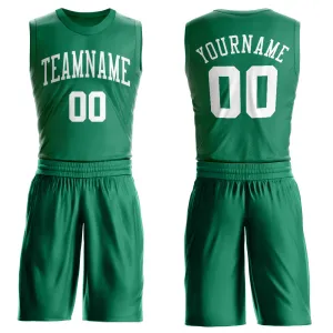 Custom Kelly Green White Round Neck Suit Basketball Jersey