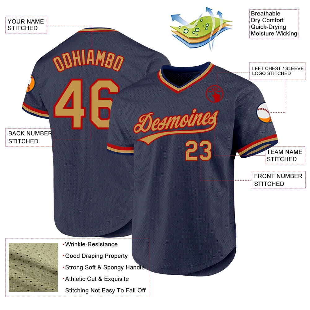 Custom Navy Old Gold-Red Authentic Throwback Baseball Jersey