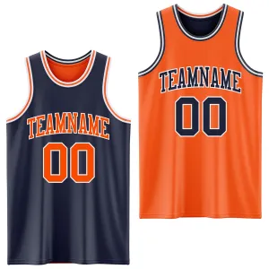 Custom Navy Orange-White Reversible Double Side Basketball Jersey