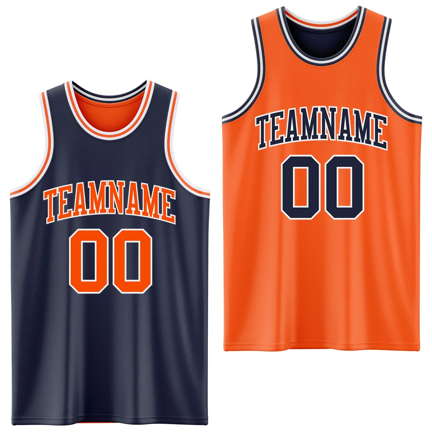 Custom Navy Orange-White Reversible Double Side Basketball Jersey