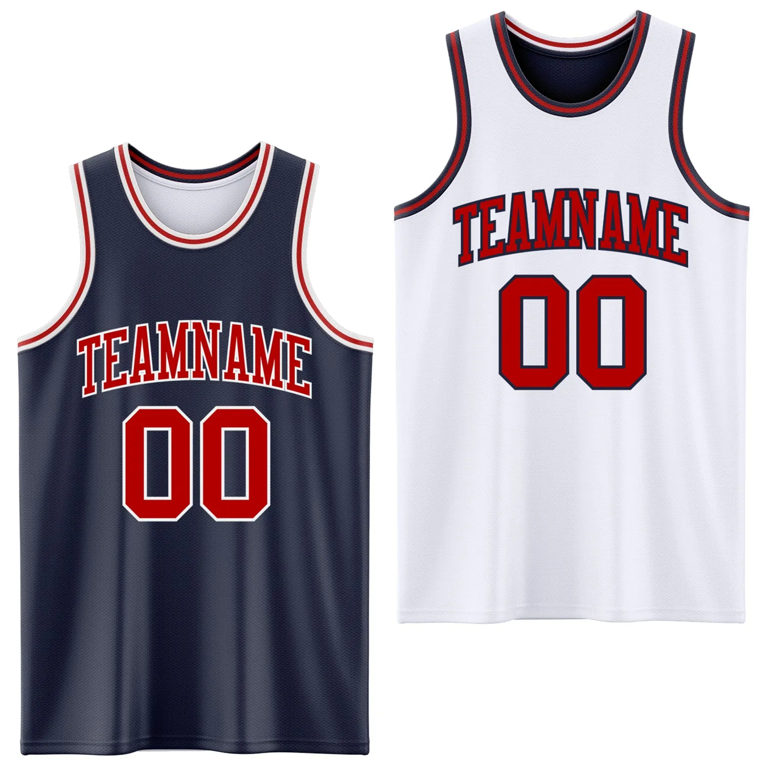 Custom Navy Red-White Reversible Double Side Basketball Jersey