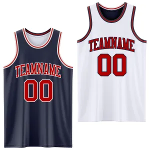 Custom Navy Red-White Reversible Double Side Basketball Jersey