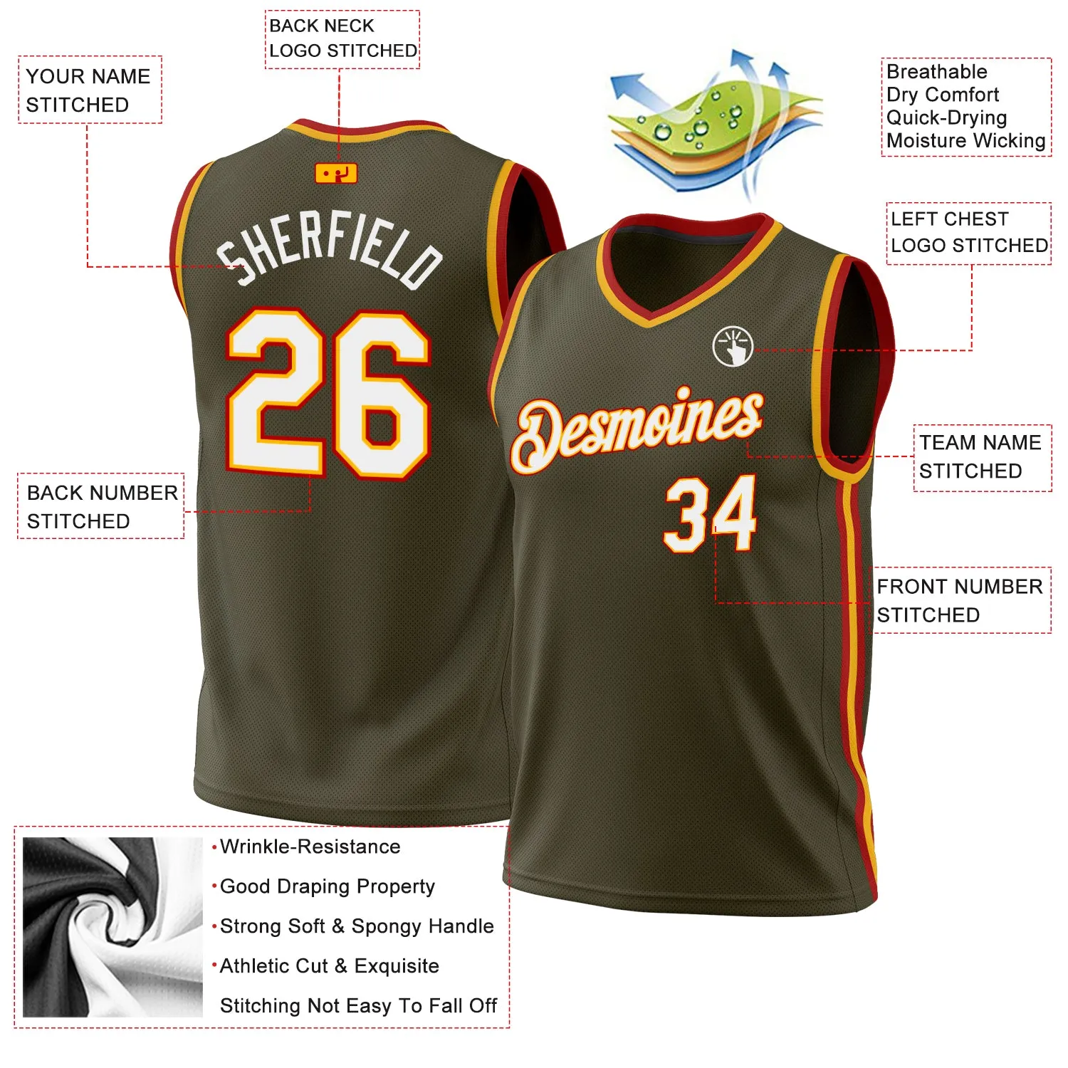 Custom Olive Gold-Red Authentic Throwback Salute To Service Basketball Jersey