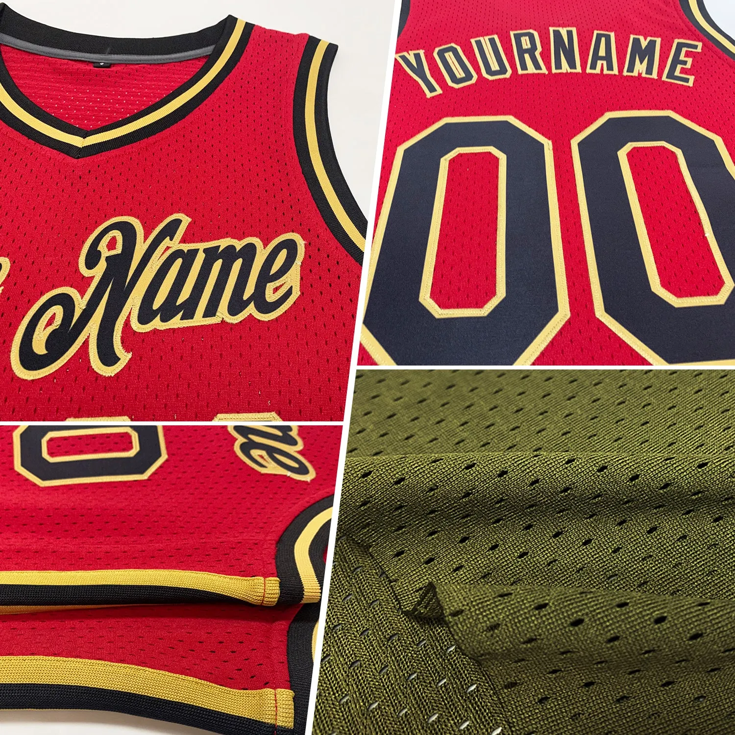 Custom Olive Gold-Red Authentic Throwback Salute To Service Basketball Jersey
