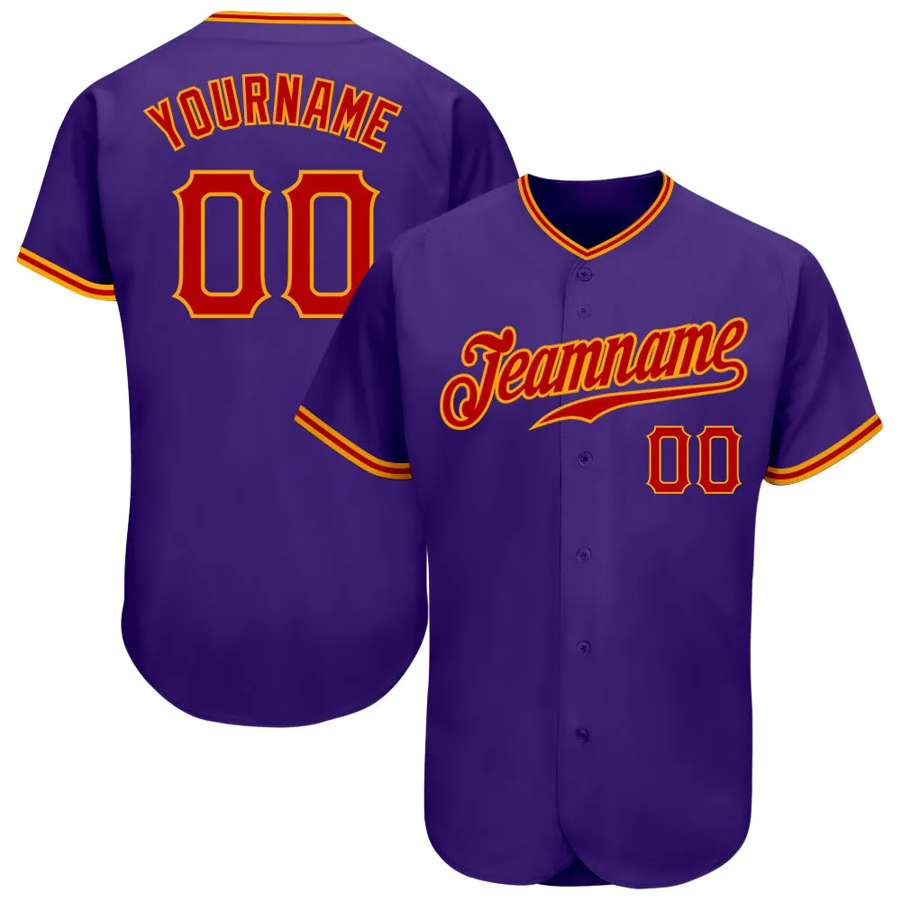 Custom Purple Red-Gold Authentic Baseball Jersey