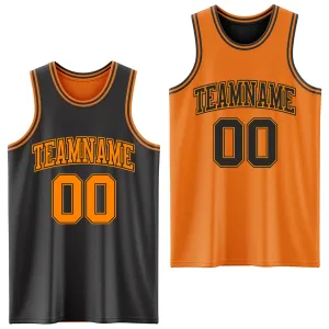 Custom Reversible Black Bay Orange Double Side Basketball Jersey
