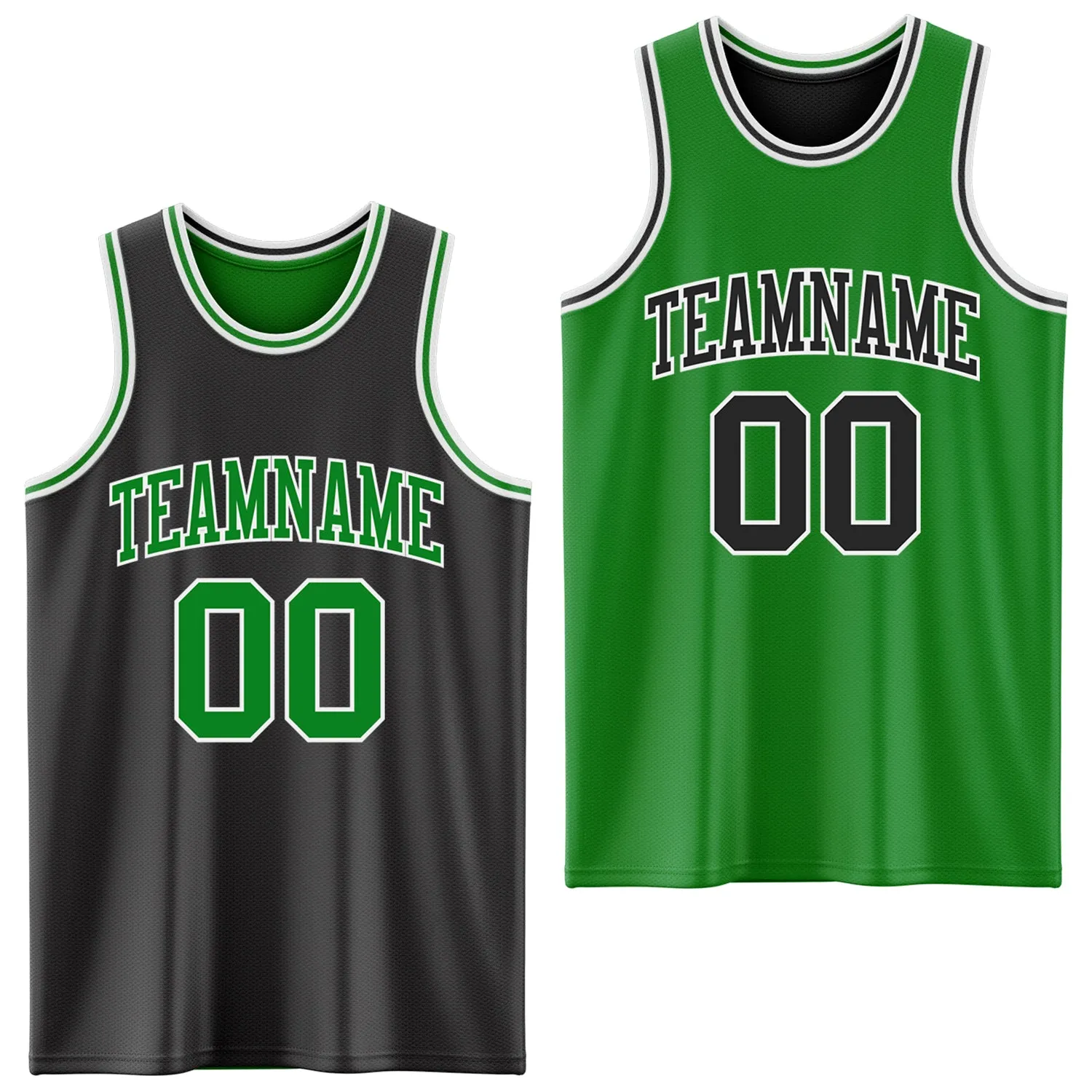 Custom Reversible Black Grass Green-White Double Side Basketball Jersey