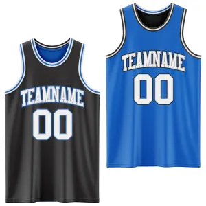 Custom Reversible Black Gray-Blue Double Side Basketball Jersey
