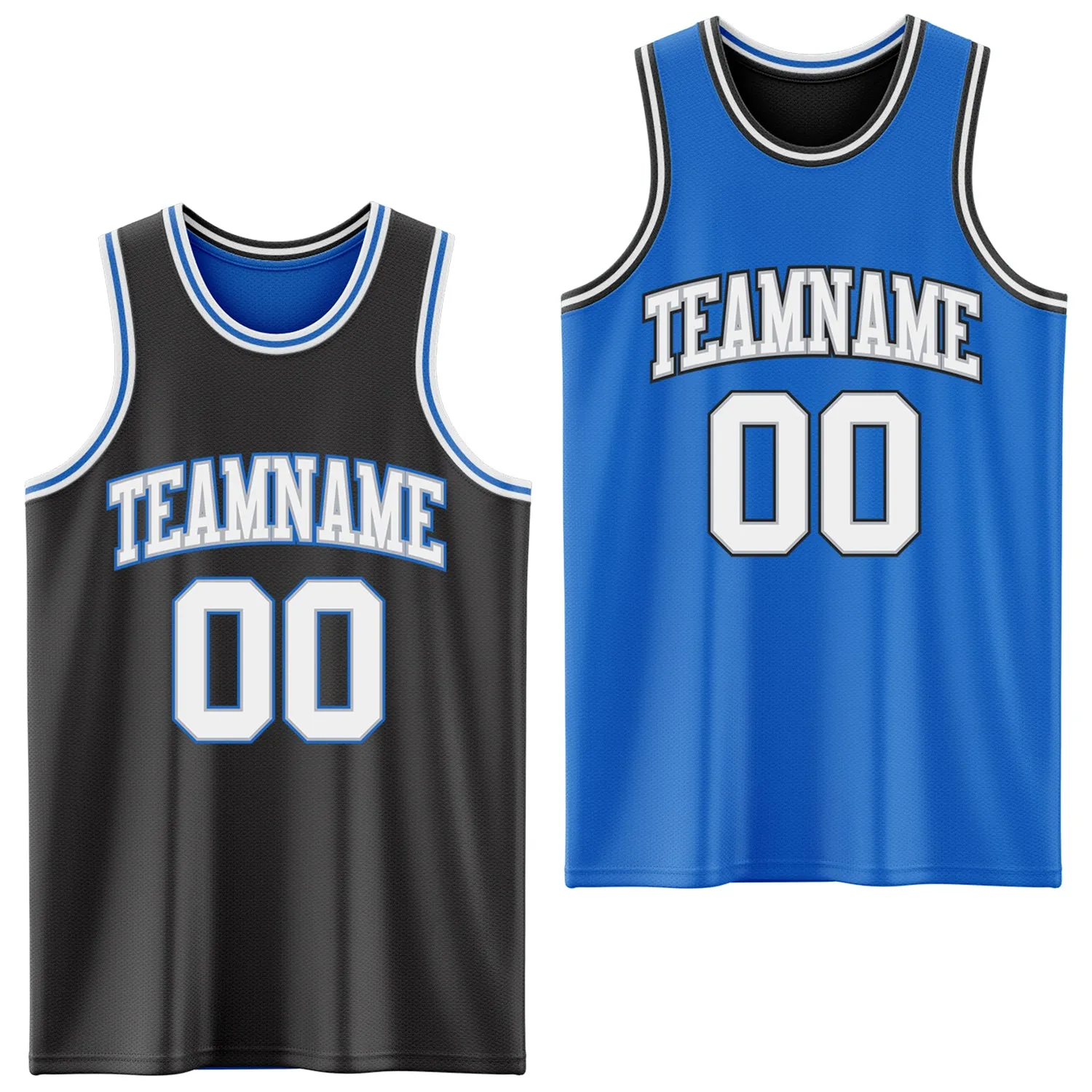 Custom Reversible Black Gray-Blue Double Side Basketball Jersey