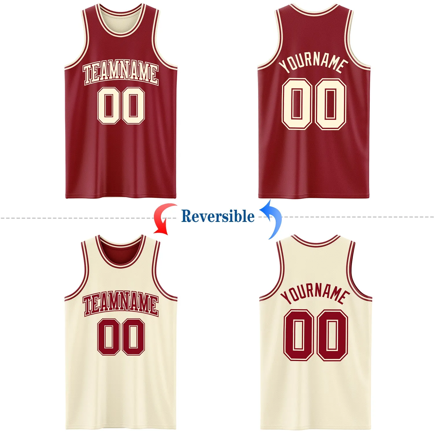 Custom Reversible Maroon Cream Double Side Basketball Jersey