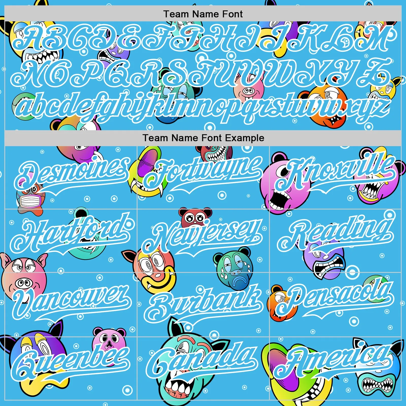 Custom Sky Blue White 3D Pattern Design Funny Cartoon Animal Authentic Baseball Jersey