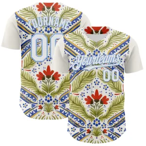 Custom White Light Blue 3D Emi Bee Bretagne Bouquets Authentic Baseball Jersey