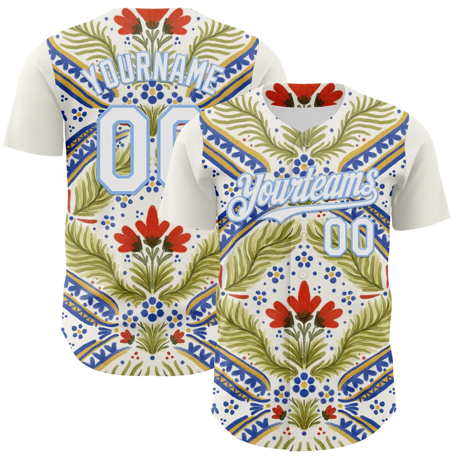 Custom White Light Blue 3D Emi Bee Bretagne Bouquets Authentic Baseball Jersey