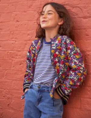 Jersey Printed Bomber-Multi Bloom