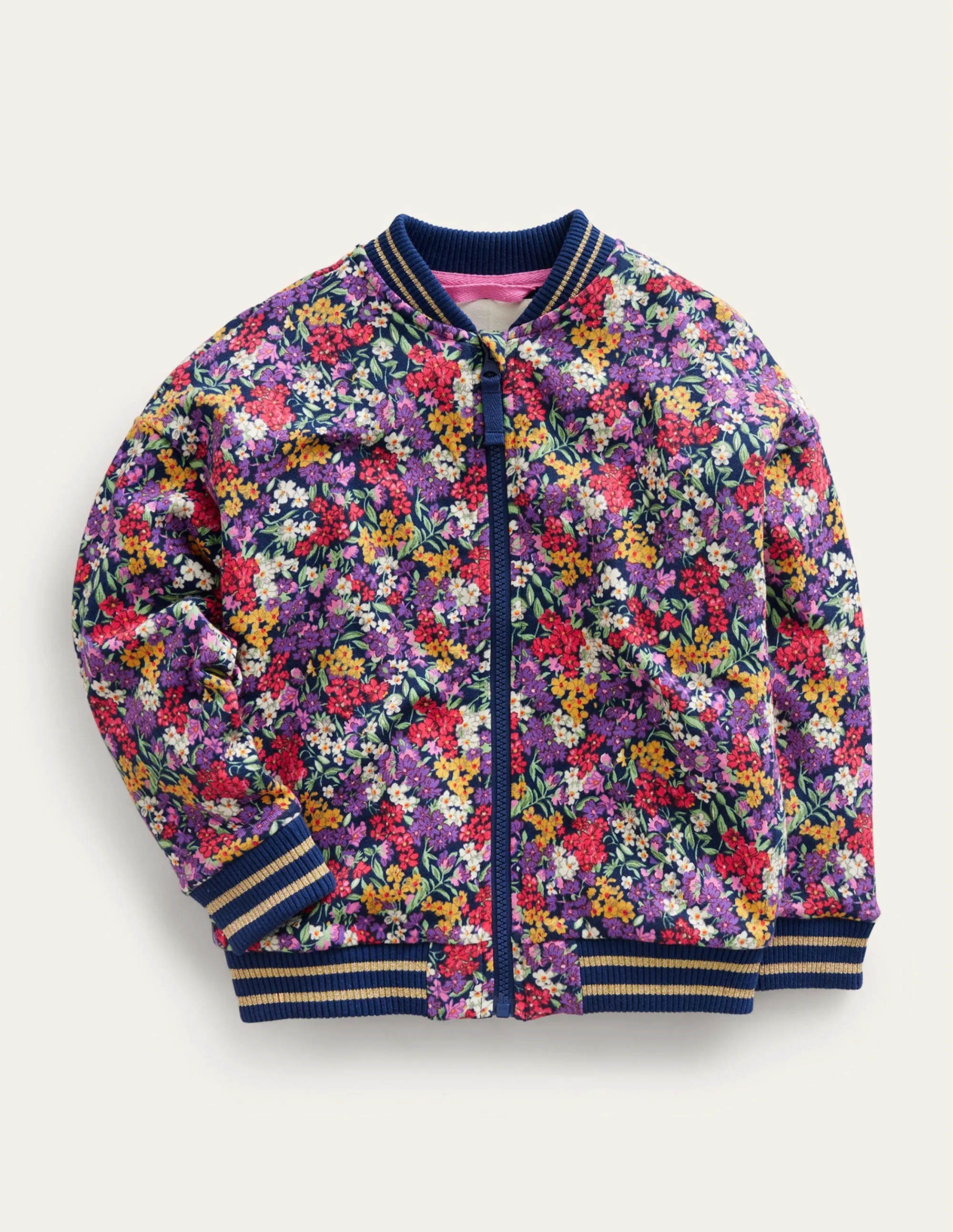 Jersey Printed Bomber-Multi Bloom