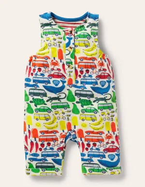 Jersey Printed Romper-Ivory Rainbow Road Trip