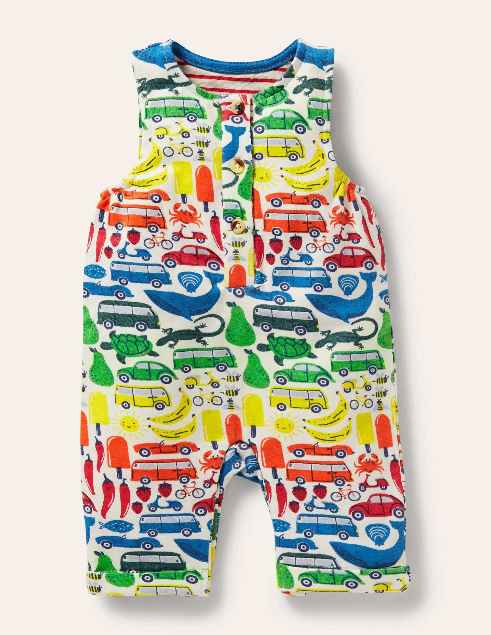 Jersey Printed Romper-Ivory Rainbow Road Trip
