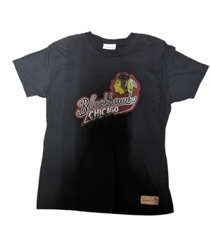 Men's Chicago Blackhawks Mitchell & Ness Black Vintage Metro Fit Short Sleeve Tee