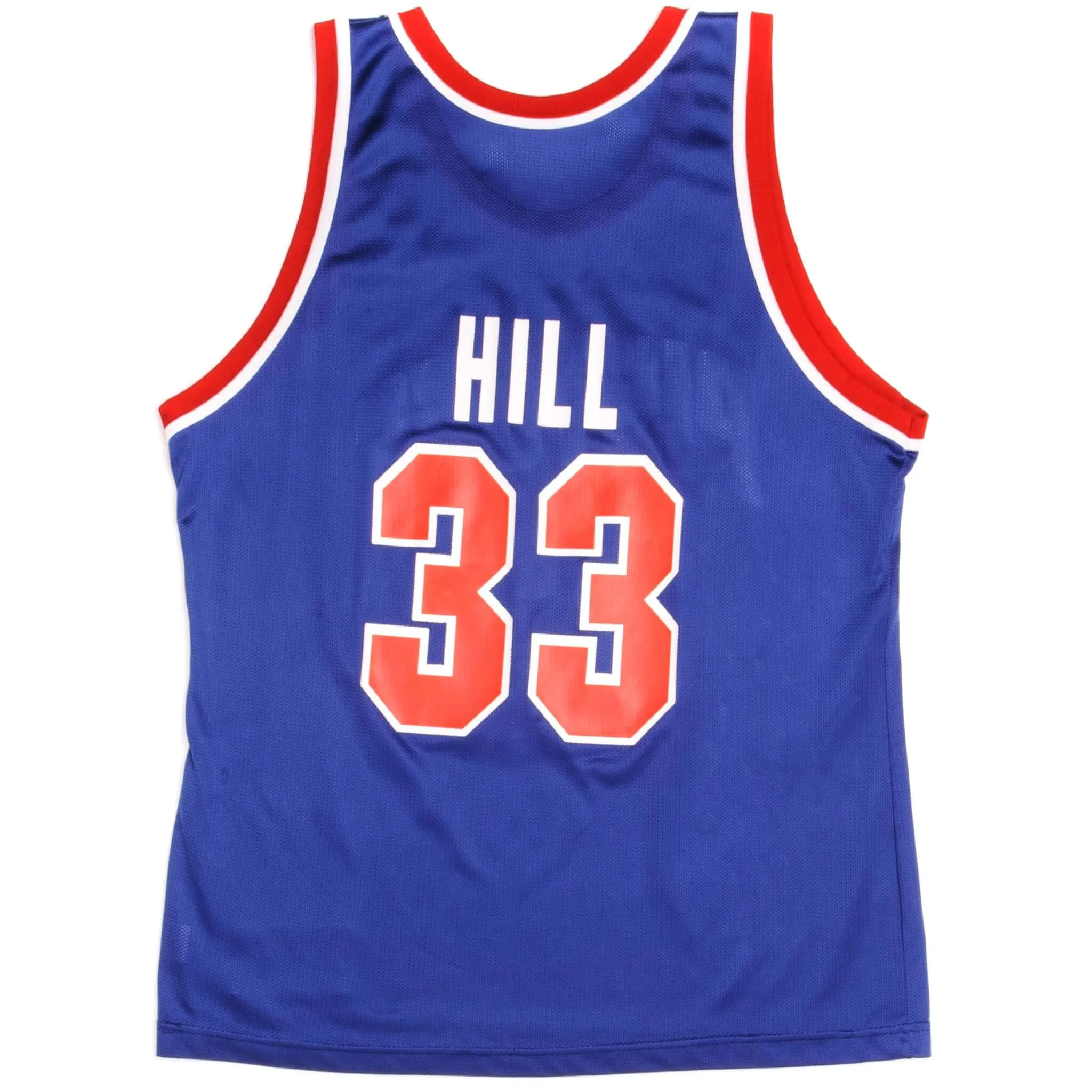 VINTAGE CHAMPION NBA DETROIT PISTONS HILL #33 JERSEY 1990s SIZE 44 MADE IN USA