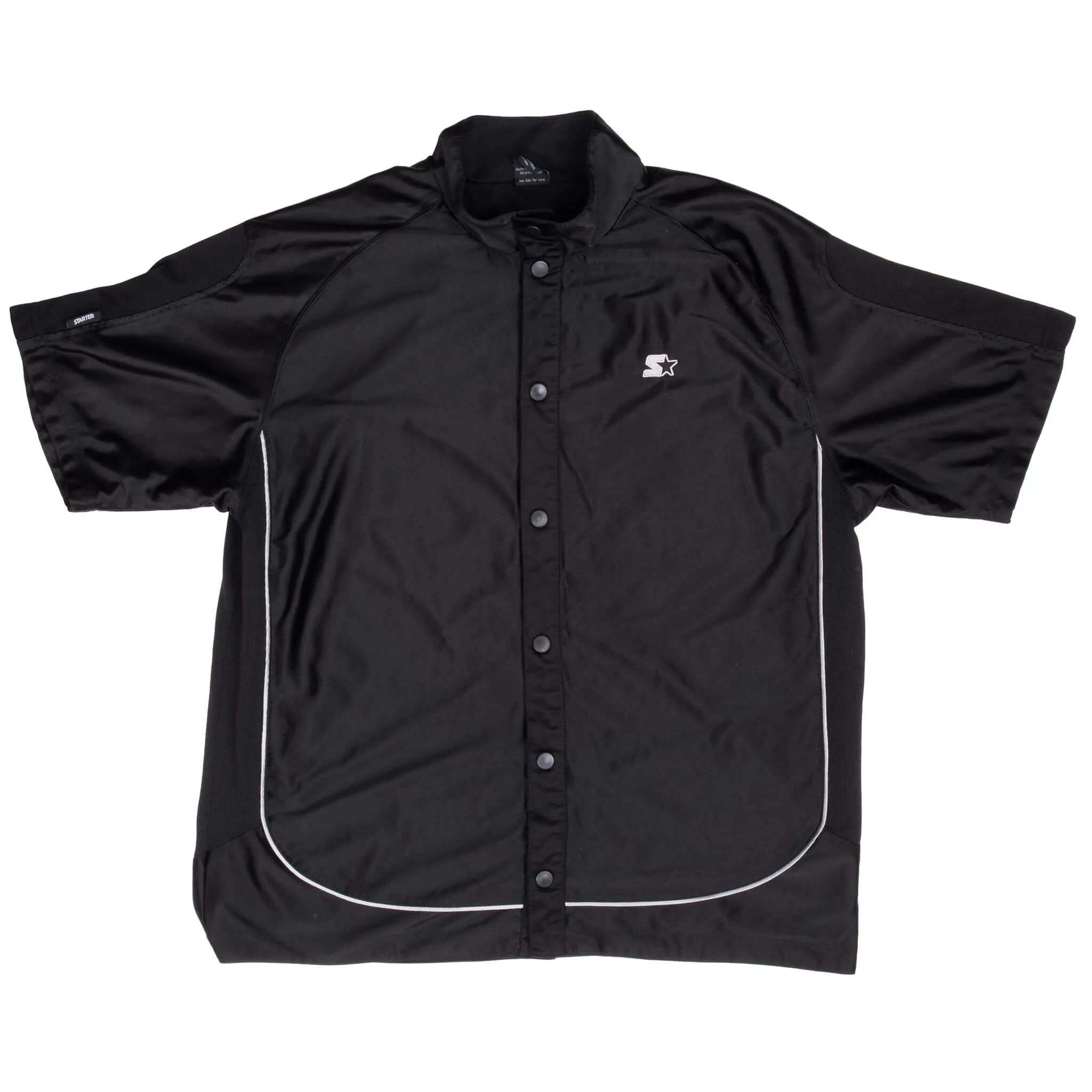 VINTAGE STARTER BLACK SATIN BUTTON DOWN JERSEY 1990S LARGE