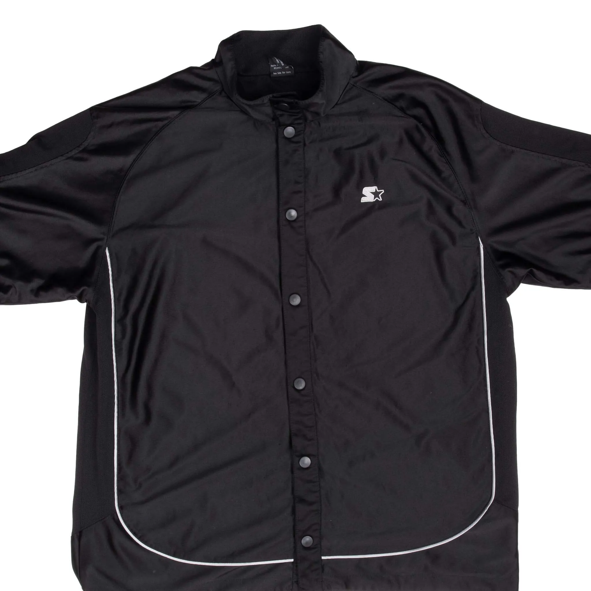 VINTAGE STARTER BLACK SATIN BUTTON DOWN JERSEY 1990S LARGE